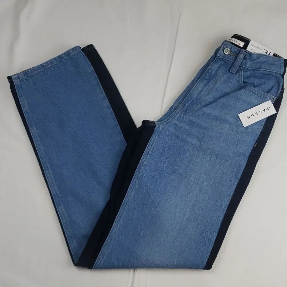 Pacsun Women's 23 Black & Blue Two Tone Paneled Boyfriend Jeans